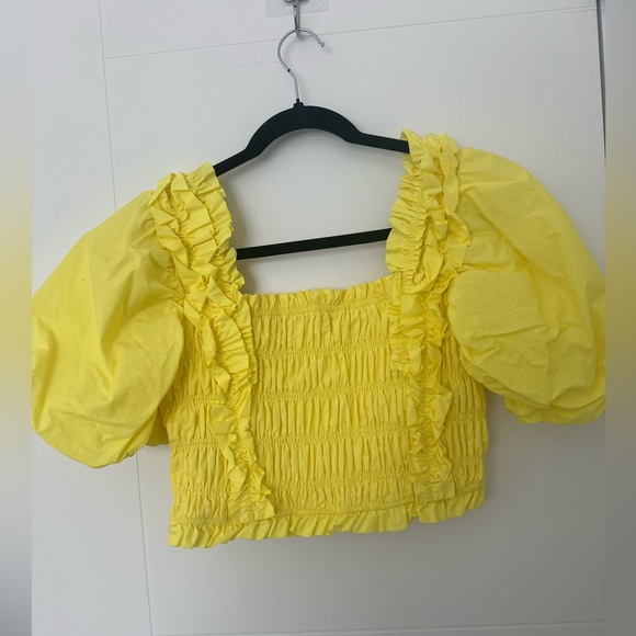 ENDLESS ROSE Smocked Puff Sleeve Top In Yellow - Picture 7 of 7